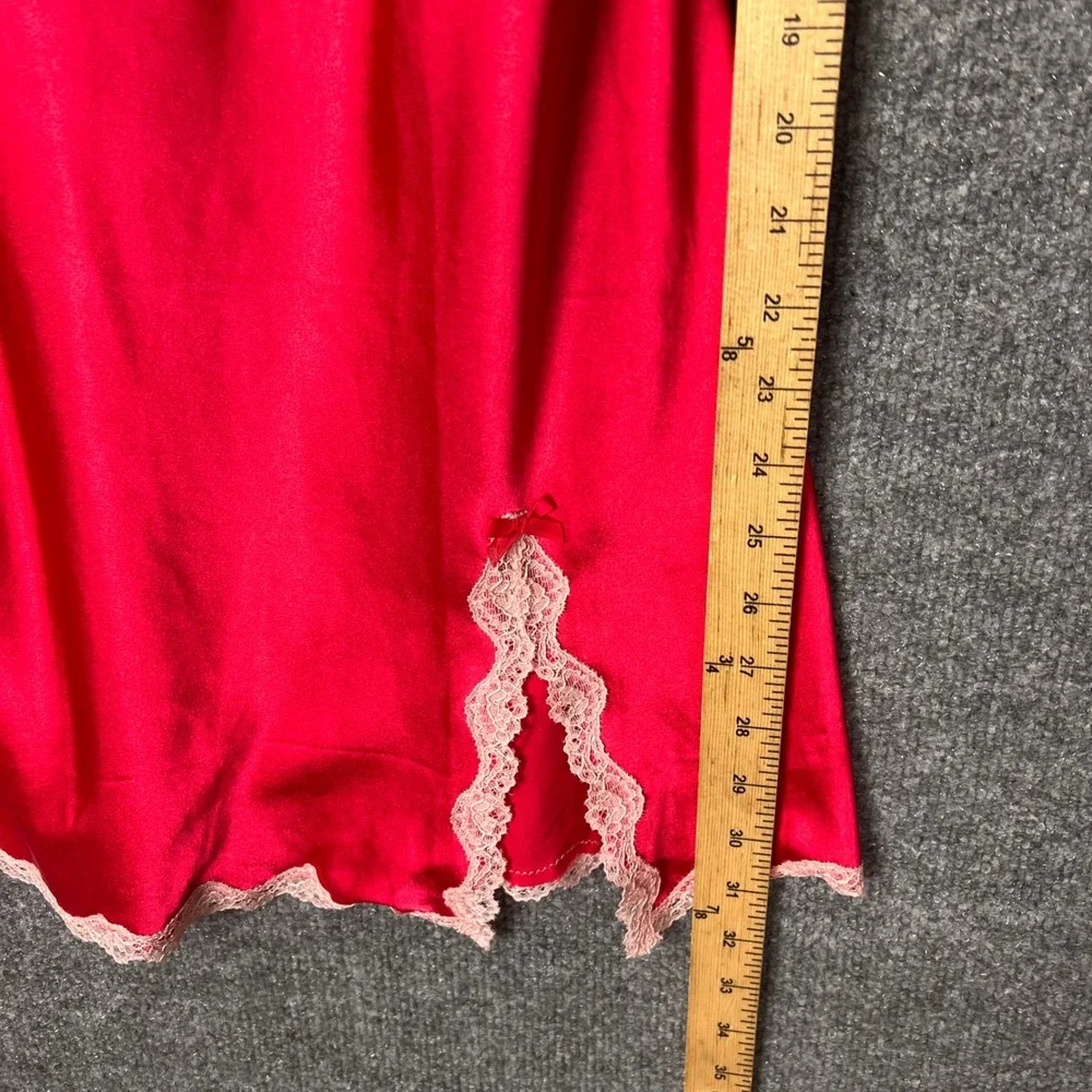 Victoria Secret Slip Dress Womens Medium Red Lace Trim Satin Chemise
